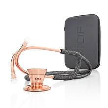 Load image into Gallery viewer, MDF® Classic Cardiology Dual Head Stethoscope with Stainless Steel Chestpiece and Headset (MDF797) - Case + Rose Gold and Black Glitter