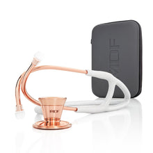 Load image into Gallery viewer, MDF® Classic Cardiology Dual Head Stethoscope with Stainless Steel Chestpiece and Headset (MDF797) - Case + Rose Gold and White Glitter