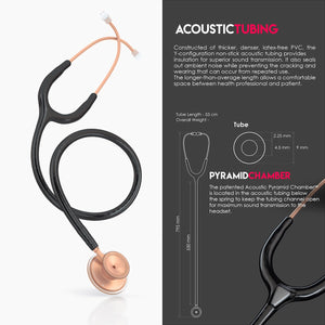 MDF® Acoustica® Lightweight Dual Head Stethoscope (MDF747XP) - Matte Rose Gold and Black