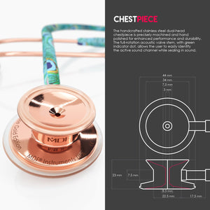 MDF® MD One® Stainless Steel Dual Head Stethoscope (MDF777) - Rose Gold and Peacock