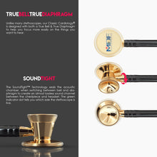 Load image into Gallery viewer, MDF® Classic Cardiology Dual Head Stethoscope with Stainless Steel Chestpiece and Headset (MDF797) - Gold and Black