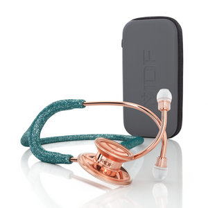 MDF® MD One® Stainless Steel Dual Head Stethoscope (MDF777) - Case + Rose Gold and Green Glitter