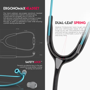 MDF® Acoustica® Lightweight Dual Head Stethoscope (MDF747XP) - Aqua and Black