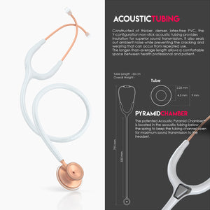 MDF® Acoustica® Lightweight Dual Head Stethoscope (MDF747XP) - Matte Rose Gold and White