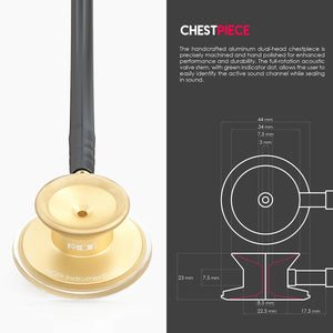 MDF® Acoustica® Lightweight Dual Head Stethoscope (MDF747XP) - Matte Gold and Black