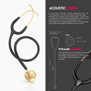 MDF® Acoustica® Lightweight Dual Head Stethoscope (MDF747XP) - Matte Gold and Black