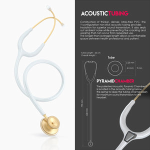 MDF® Acoustica® Lightweight Dual Head Stethoscope (MDF747XP) - Matte Gold and White