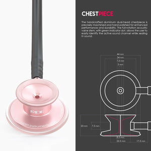 MDF® Acoustica® Lightweight Dual Head Stethoscope (MDF747XP) - Glossy Rose Gold and Black