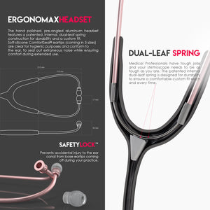 MDF® Acoustica® Lightweight Dual Head Stethoscope (MDF747XP) - Glossy Rose Gold and Black
