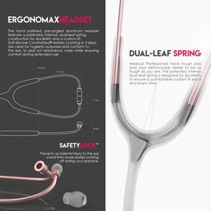 MDF® Acoustica® Lightweight Dual Head Stethoscope (MDF747XP) - Glossy Rose Gold and White