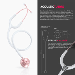 MDF® Acoustica® Lightweight Dual Head Stethoscope (MDF747XP) - Glossy Rose Gold and White