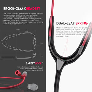 MDF® Acoustica® Lightweight Dual Head Stethoscope (MDF747XP) - Red and Black