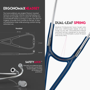 MDF® ProCardial® C3 Cardiology Titanium Dual Head Stethoscope with Adult, Pediatric, and Infant-Neonatal Convertible Chestpiece (MDF797CCT) - Navy Blue