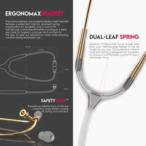 MDF® MD One® Stainless Steel Dual Head Stethoscope (MDF777) - Gold and White