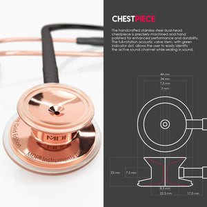MDF® MD One® Stainless Steel Dual Head Stethoscope (MDF777) - Rose Gold and Black