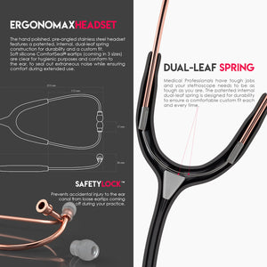 MDF® MD One® Stainless Steel Dual Head Stethoscope (MDF777) - Rose Gold and Black