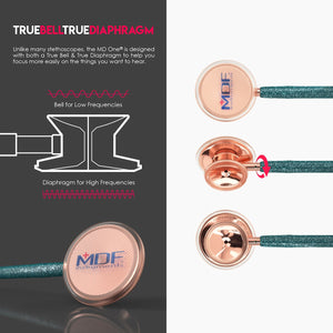 MDF® MD One® Stainless Steel Dual Head Stethoscope (MDF777) - Rose Gold and Green Glitter