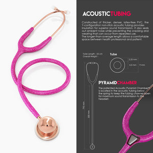 MDF® MD One® Stainless Steel Dual Head Stethoscope (MDF777) - Rose Gold and Pink Glitter