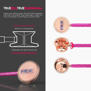 MDF® MD One® Stainless Steel Dual Head Stethoscope (MDF777) - Rose Gold and Pink Glitter