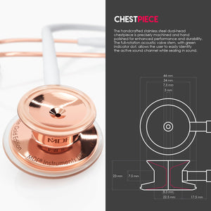 MDF® MD One® Stainless Steel Dual Head Stethoscope (MDF777) - Rose Gold and White
