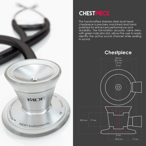MDF® Classic Cardiology Dual Head Stethoscope with Stainless Steel Chestpiece and Headset (MDF797) - Black