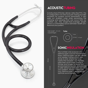 MDF® Classic Cardiology Dual Head Stethoscope with Stainless Steel Chestpiece and Headset (MDF797) - Black