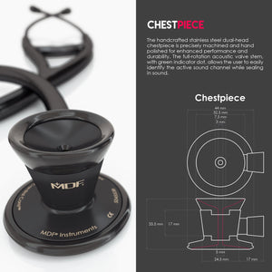 MDF® Classic Cardiology Dual Head Stethoscope with Stainless Steel Chestpiece and Headset (MDF797) - BlackOut