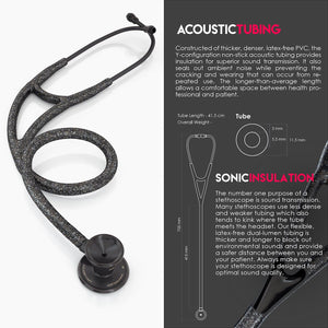 MDF® Classic Cardiology Dual Head Stethoscope with Stainless Steel Chestpiece and Headset (MDF797) - BlackOut and Black Glitter