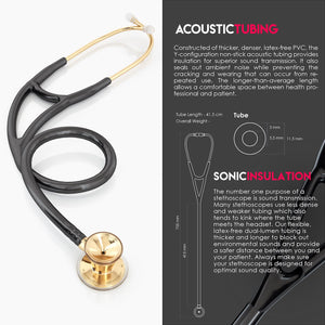 MDF® Classic Cardiology Dual Head Stethoscope with Stainless Steel Chestpiece and Headset (MDF797) - Gold and Black