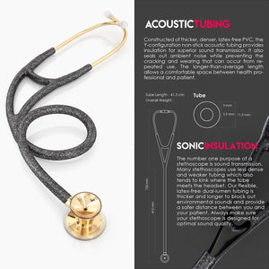 MDF® Classic Cardiology Dual Head Stethoscope with Stainless Steel Chestpiece and Headset (MDF797) - Gold and Black Glitter
