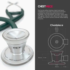 MDF® Classic Cardiology Dual Head Stethoscope with Stainless Steel Chestpiece and Headset (MDF797) - Green