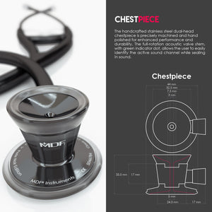 MDF® Classic Cardiology Dual Head Stethoscope with Stainless Steel Chestpiece and Headset (MDF797) - Perle Noire and Black