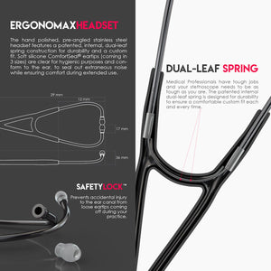 MDF® Classic Cardiology Dual Head Stethoscope with Stainless Steel Chestpiece and Headset (MDF797) - Perle Noire and Black