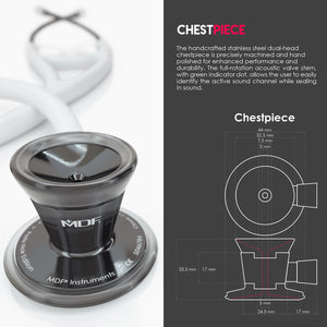 MDF® Classic Cardiology Dual Head Stethoscope with Stainless Steel Chestpiece and Headset (MDF797) - Perle Noire and White