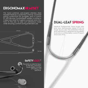 MDF® Classic Cardiology Dual Head Stethoscope with Stainless Steel Chestpiece and Headset (MDF797) - Perle Noire and White