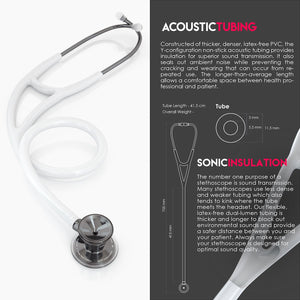 MDF® Classic Cardiology Dual Head Stethoscope with Stainless Steel Chestpiece and Headset (MDF797) - Perle Noire and White
