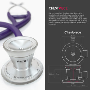 MDF® Classic Cardiology Dual Head Stethoscope with Stainless Steel Chestpiece and Headset (MDF797) - Purple