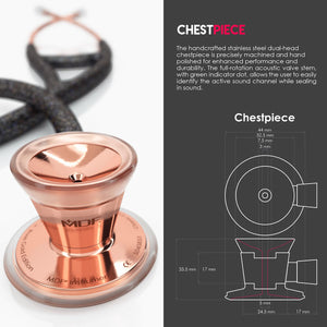 MDF® Classic Cardiology Dual Head Stethoscope with Stainless Steel Chestpiece and Headset (MDF797) - Rose Gold and Black Glitter