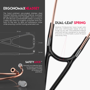 MDF® Classic Cardiology Dual Head Stethoscope with Stainless Steel Chestpiece and Headset (MDF797) - Rose Gold and Black Glitter