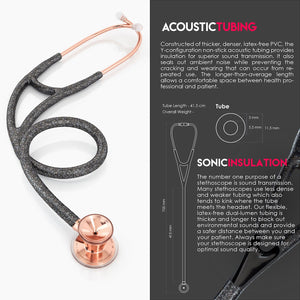 MDF® Classic Cardiology Dual Head Stethoscope with Stainless Steel Chestpiece and Headset (MDF797) - Rose Gold and Black Glitter