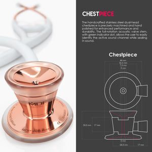 MDF® Classic Cardiology Dual Head Stethoscope with Stainless Steel Chestpiece and Headset (MDF797) - Rose Gold and White