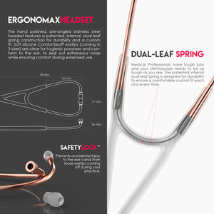 MDF® Classic Cardiology Dual Head Stethoscope with Stainless Steel Chestpiece and Headset (MDF797) - Rose Gold and White