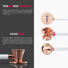 Load image into Gallery viewer, MDF® Classic Cardiology Dual Head Stethoscope with Stainless Steel Chestpiece and Headset (MDF797) - Rose Gold and White

