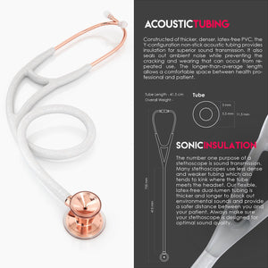 MDF® Classic Cardiology Dual Head Stethoscope with Stainless Steel Chestpiece and Headset (MDF797) - Rose Gold and White Glitter