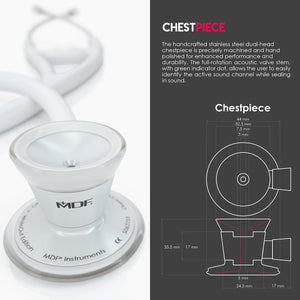 MDF® Classic Cardiology Dual Head Stethoscope with Stainless Steel Chestpiece and Headset (MDF797) - WhiteOut and White