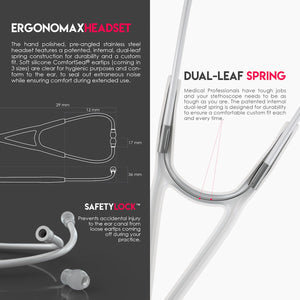 MDF® Classic Cardiology Dual Head Stethoscope with Stainless Steel Chestpiece and Headset (MDF797) - WhiteOut and White