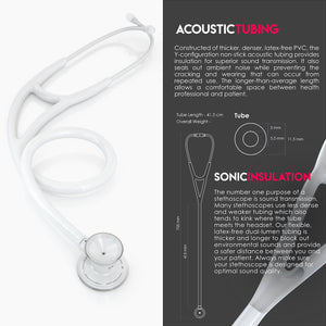MDF® Classic Cardiology Dual Head Stethoscope with Stainless Steel Chestpiece and Headset (MDF797) - WhiteOut and White