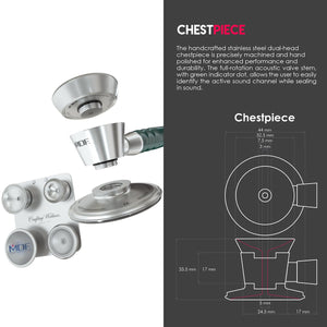 MDF® ProCardial® C3 Cardiology Stainless Steel Dual Head Stethoscope with Adult, Pediatric, and Infant-Neonatal Convertible Chestpiece (MDF797CC) - Emerald Green