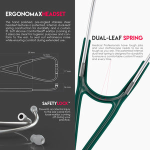 MDF® ProCardial® C3 Cardiology Stainless Steel Dual Head Stethoscope with Adult, Pediatric, and Infant-Neonatal Convertible Chestpiece (MDF797CC) - Emerald Green