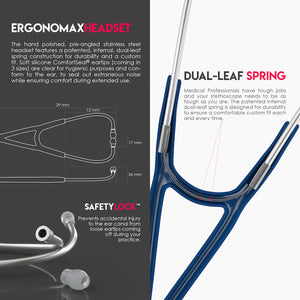MDF® ProCardial® C3 Cardiology Stainless Steel Dual Head Stethoscope with Adult, Pediatric, and Infant-Neonatal Convertible Chestpiece (MDF797CC) - Navy Blue